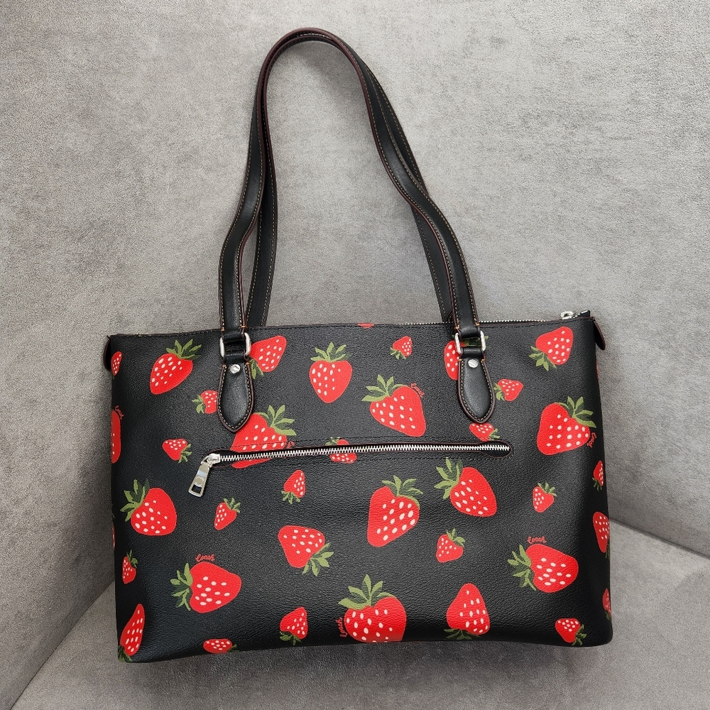 Coach Tote Bag Black Red Strawberry Print Gallery CH510 Kawaii Limited Edition - Picture 7 of 16